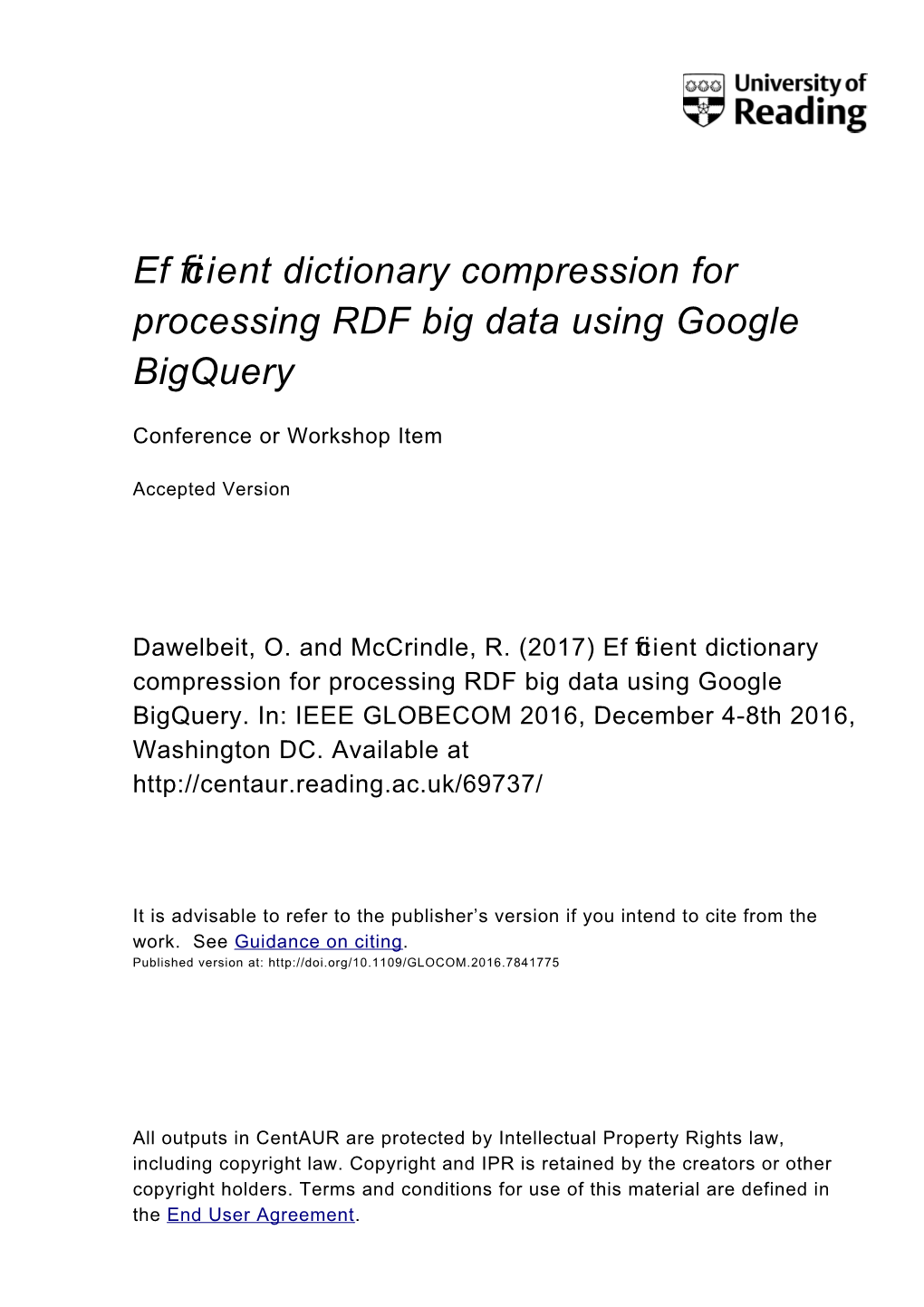 Ef Cient Dictionary Compression for Fi Processing RDF Big Data Using