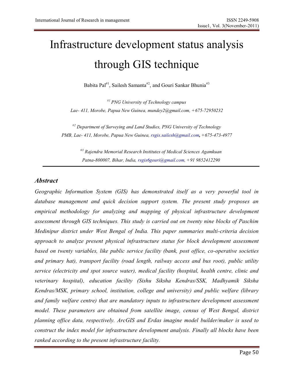 Infrastructure Development Status Analysis Through GIS Technique