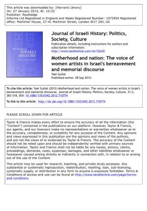 Journal of Israeli History: Politics, Society, Culture