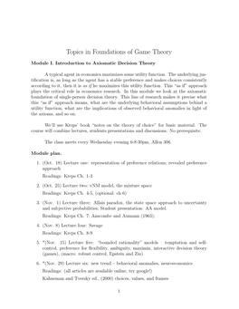 Topics in Foundations of Game Theory