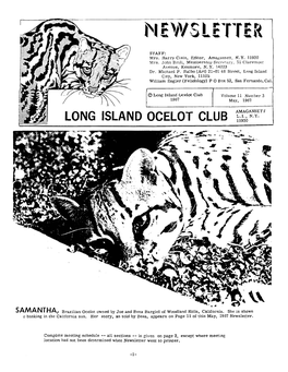 Ocelot Club Volu~Ne11 Number 3 10 1967 1 May, 1967 AMAGANSET I? OCELOT CLUB SF