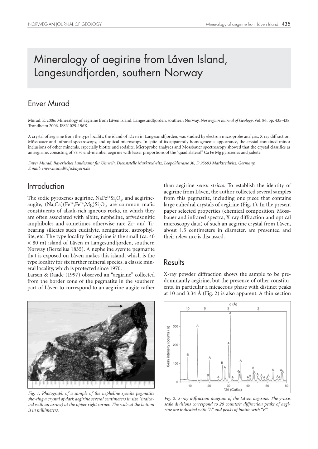 Mineralogy of Aegirine from Låven Island, Langesundfjorden, Southern Norway