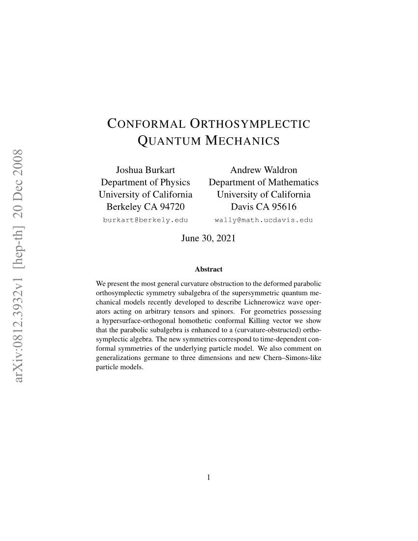 Conformal Orthosymplectic Quantum Mechanics