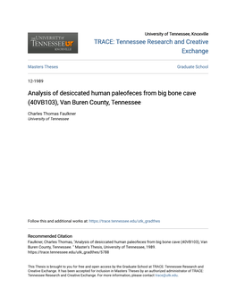 Analysis of Desiccated Human Paleofeces from Big Bone Cave (40VB103), Van Buren County, Tennessee