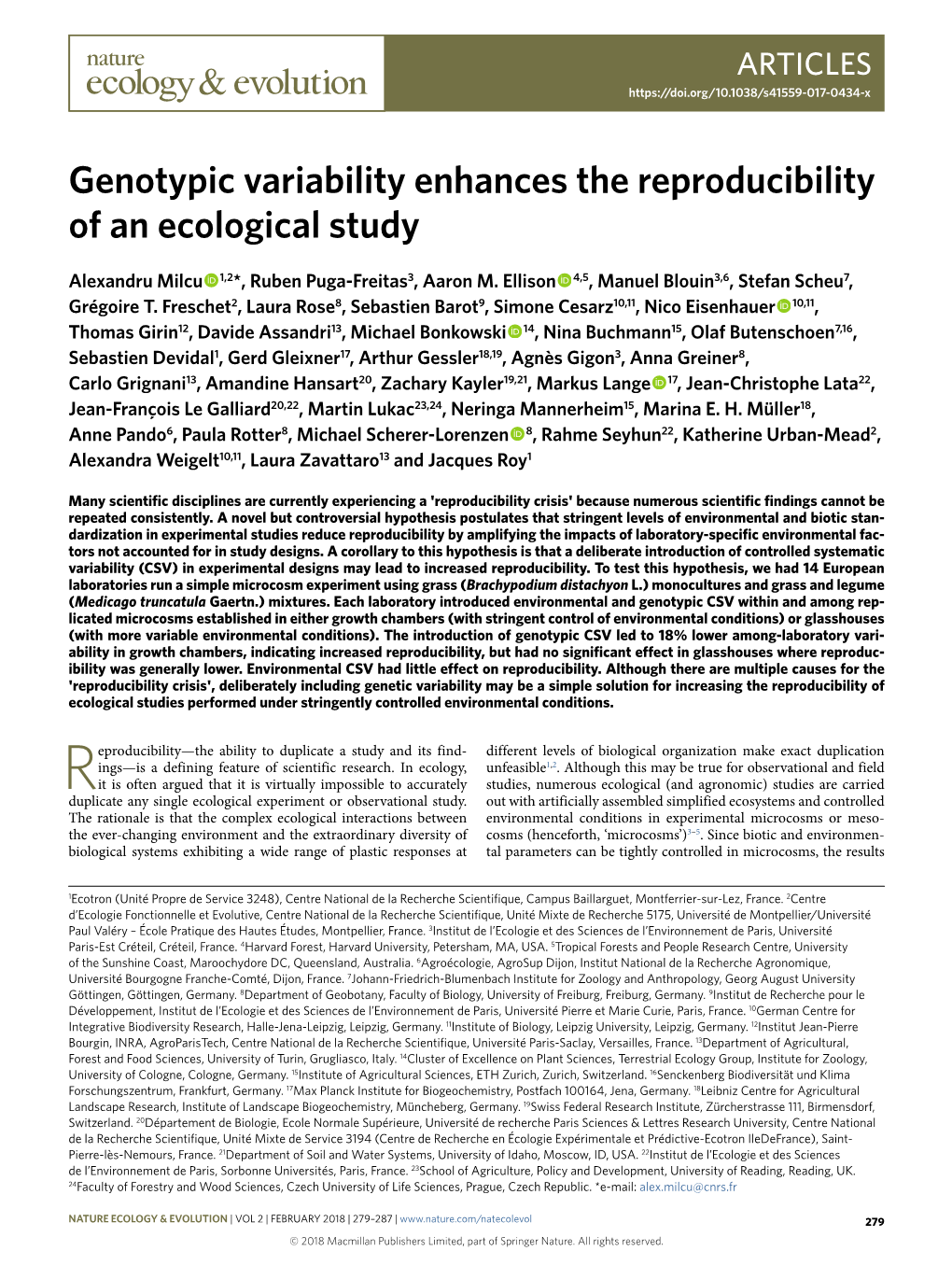 Genotypic Variability Enhances the Reproducibility of an Ecological Study