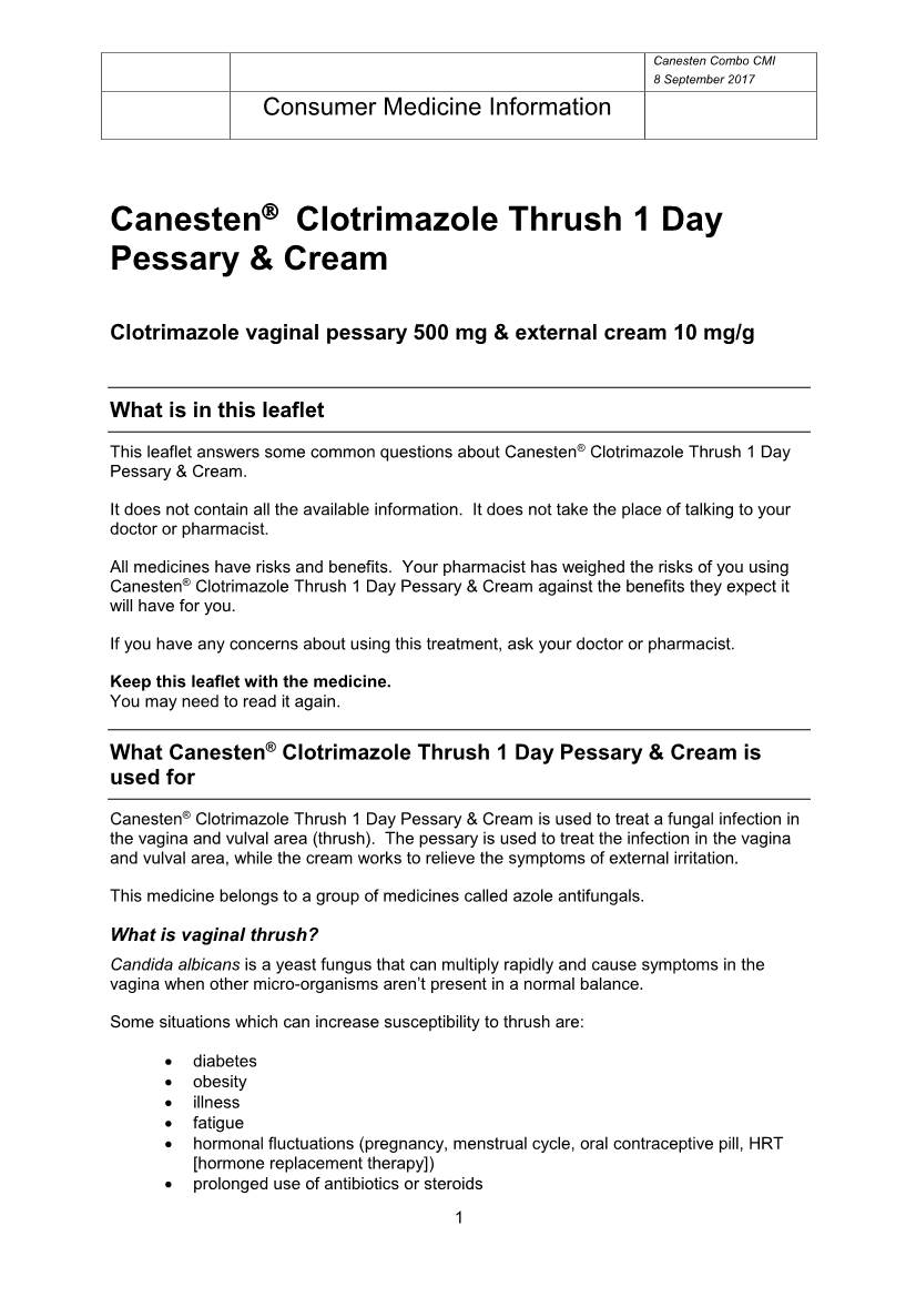 Canesten® Clotrimazole Thrush 1 Day Pessary & Cream