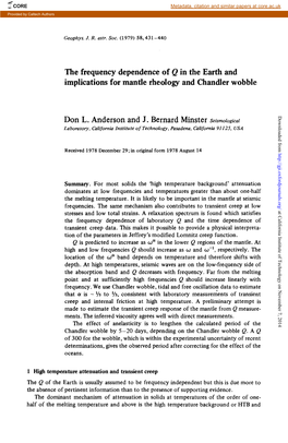 The Frequency Dependence of Q in the Earth and Implications for Mantle Rheology and Chandler Wobble Downloaded from Don L