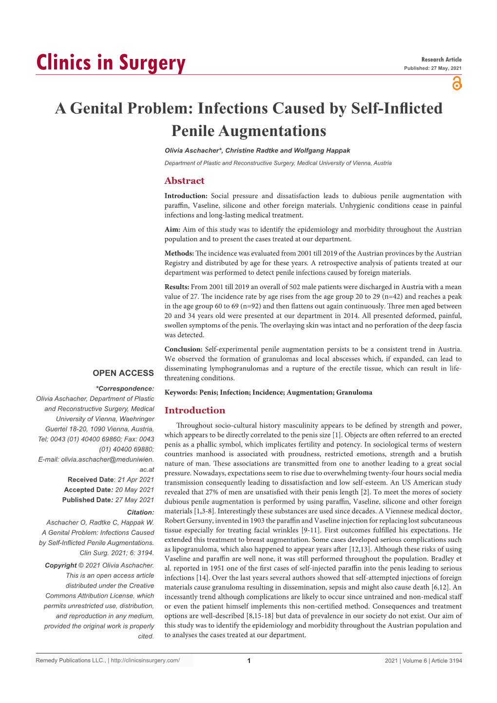 A Genital Problem: Infections Caused by Self-Inflicted Penile Augmentations