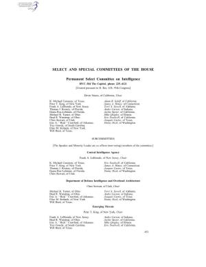 SELECT and SPECIAL COMMITTEES of the HOUSE Permanent Select Committee on Intelligence