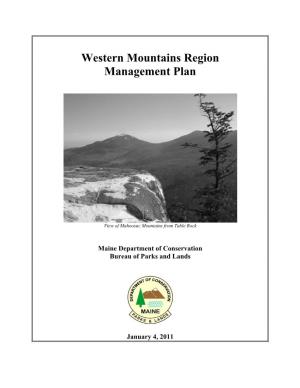 Western Mountains Region Management Plan