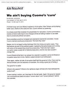 We Ain't Buying Guomo's Rcure' by MICHAEL GOODWIN Last Updated: 3:27 AM, April 10,2013