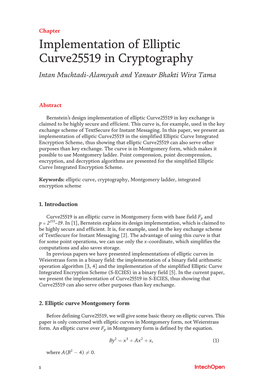 Implementation of Elliptic Curve25519 in Cryptography Intan Muchtadi-Alamsyah and Yanuar Bhakti Wira Tama