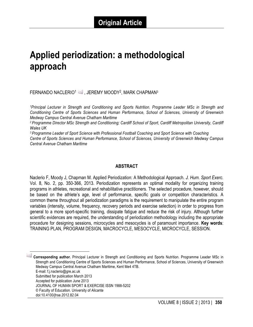 Applied Periodization: a Methodological Approach