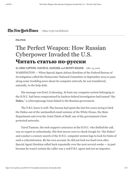 The Perfect Weapon: How Russian Cyberpower Invaded the U.S. - the New York Times