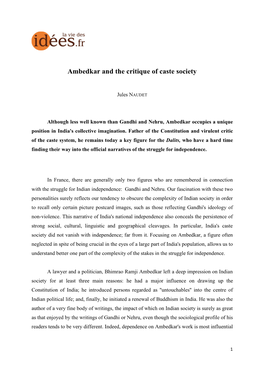 Ambedkar and the Critique of Caste Society