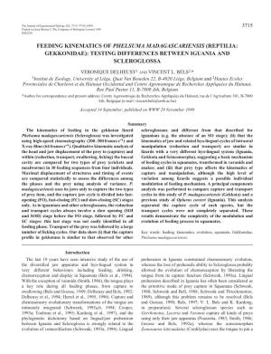 Feeding Kinematics of Phelsuma Madagascariensis (Reptilia: Gekkonidae): Testing Differences Between Iguania and Scleroglossa