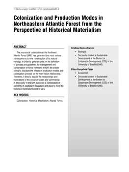 Colonization and Production Modes in Northeastern Atlantic Forest from the Perspective of Historical Materialism