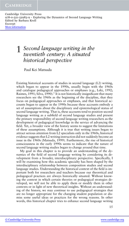 1 Second Language Writing in the Twentieth Century: a Situated Historical Perspective
