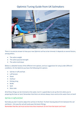 Optimist Tuning Guide from UK Sailmakers