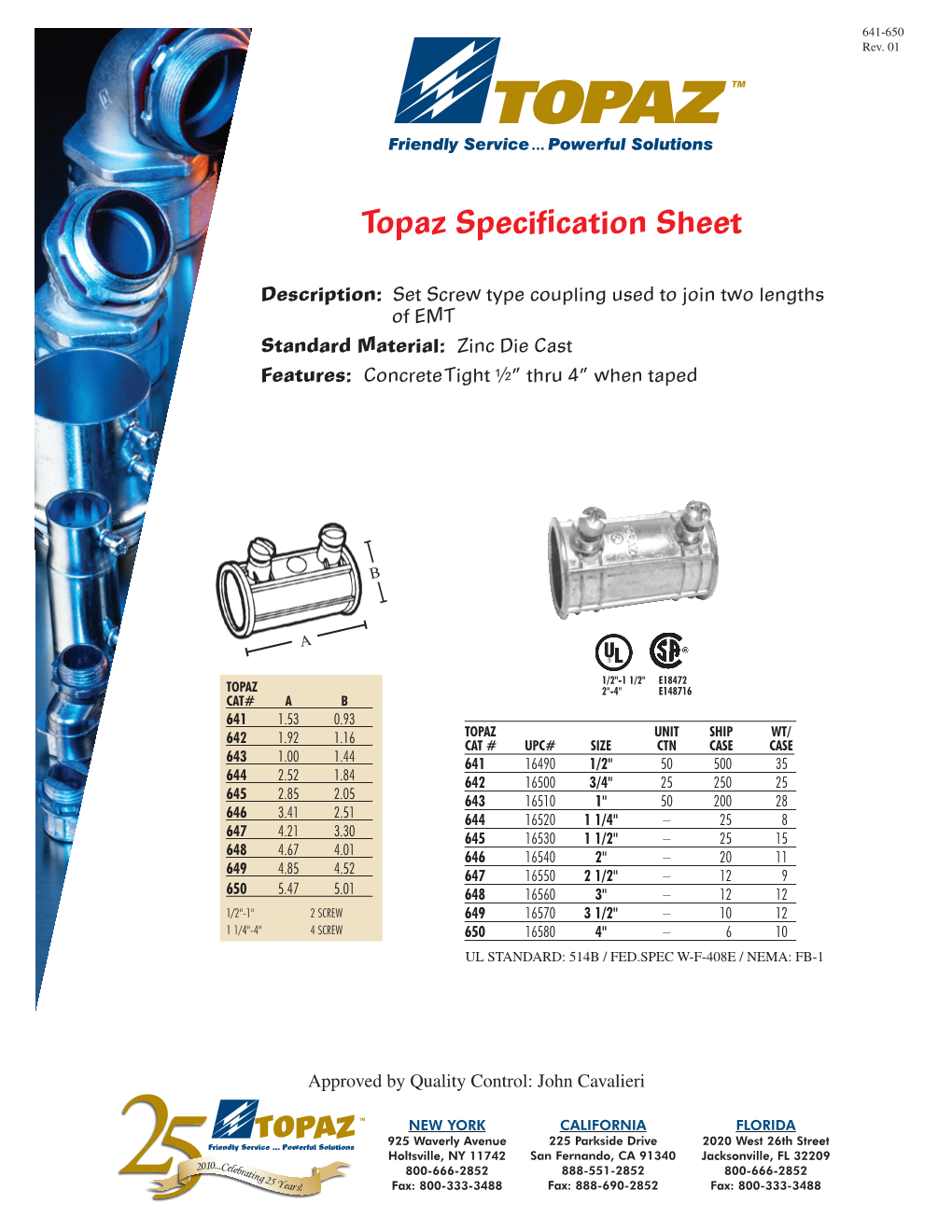 Topaz Specification Sheet