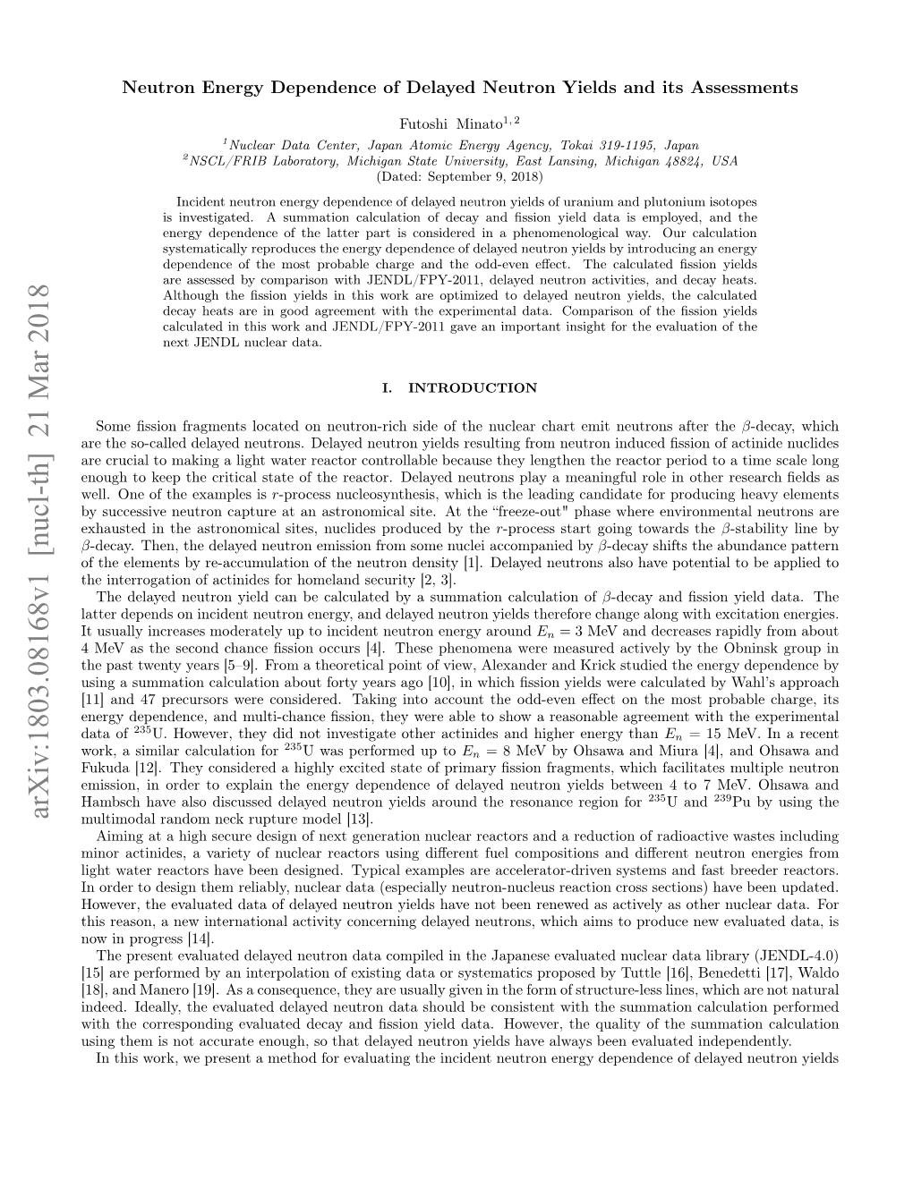 Arxiv:1803.08168V1 [Nucl-Th] 21 Mar 2018 4 Nrydpnec,Admlicac Sin Hywr Able Account Were Into They Taking of ﬁssion, Data Multi-Chance Considered