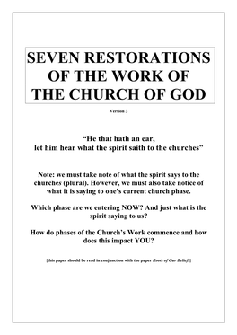 Seven Restorations of the Work of the Church of God