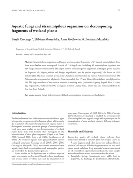 Aquatic Fungi and Straminipilous Organisms on Decomposing Fragments of Wetland Plants