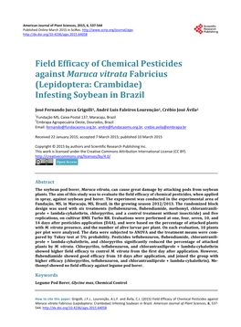 Field Efficacy of Chemical Pesticides Against Maruca Vitrata Fabricius (Lepidoptera: Crambidae) Infesting Soybean in Brazil