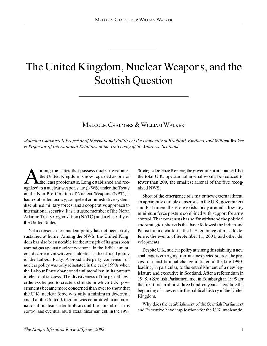 NPR 9.1: the United Kingdom, Nuclear Weapons, and the Scottish