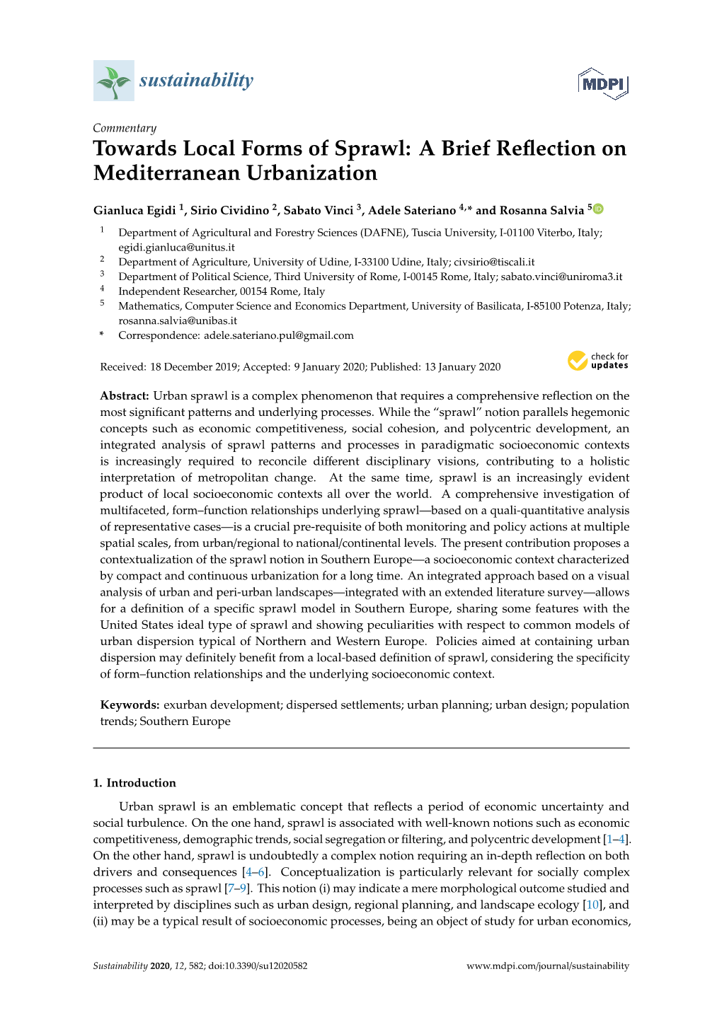 Towards Local Forms of Sprawl: a Brief Reflection On