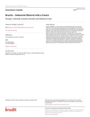 Brucite – Industrial Mineral with a Future George J