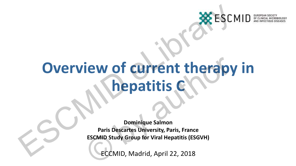 Overview of Current Therapy in Hepatitis C