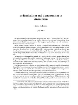Individualism and Communism in Anarchism