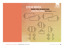 Steve Reich Music for 18 Musicians Ensemble Signal Brad Lubman Music Director