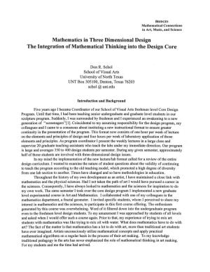 Mathematics in Three Dimensional Design the Integration of Mathematical Thinking Into the Design Core