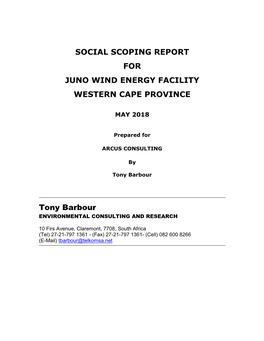 Social Scoping Report for Juno Wind Energy Facility Western Cape Province