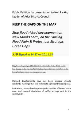 KEEP the GAPS on the MAP Stop Flood-Risked Development on New Monks Farm, on the Lancing Flood Plain & Protect Our Strategic
