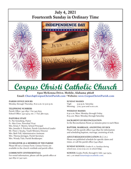 Corpus Christi Catholic Church 6300 Mckenna Drive, Mobile, Alabama 36608 Email: Church@Corpuschristiparish.Com • Website