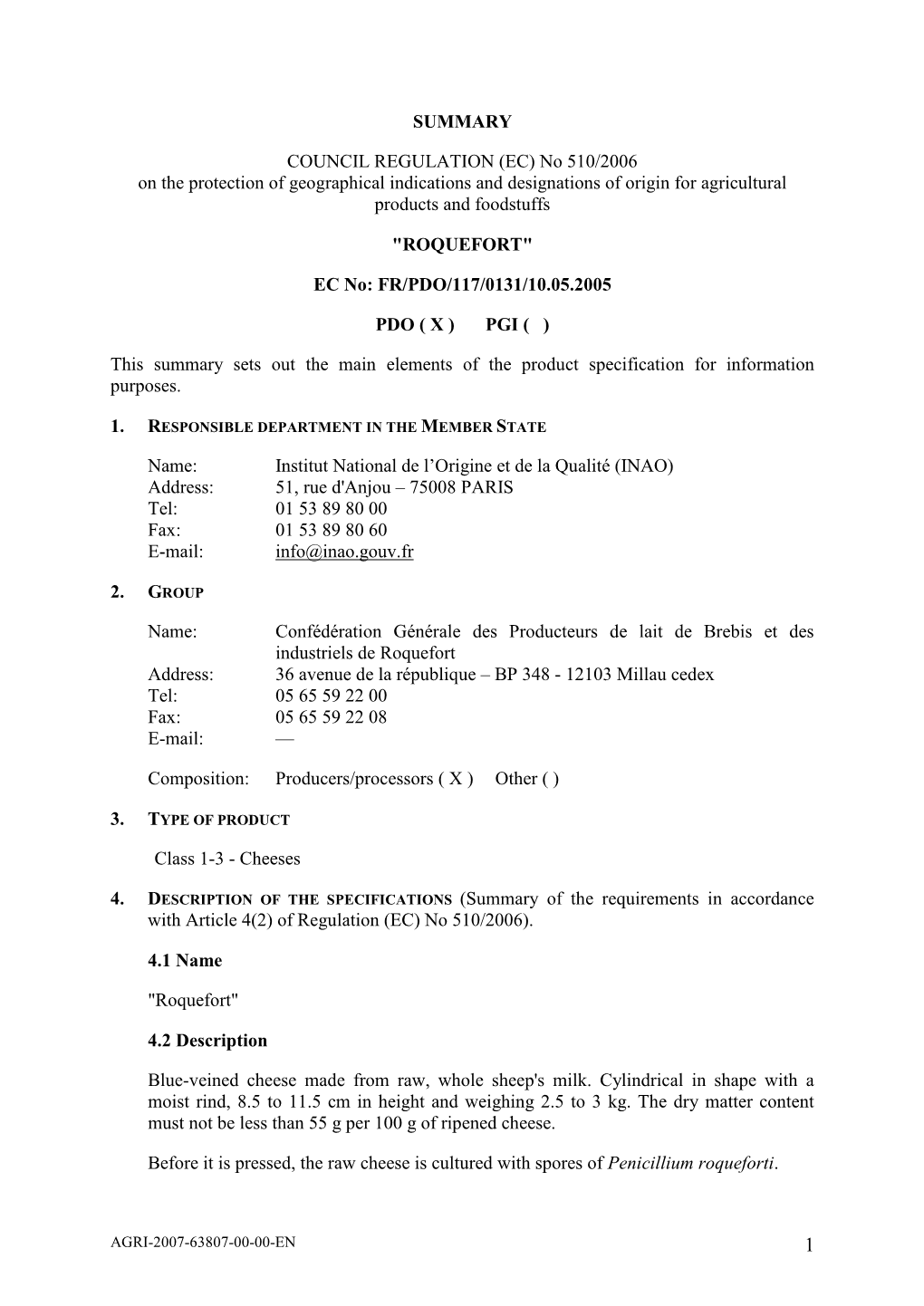 SUMMARY COUNCIL REGULATION (EC) No 510/2006 on the Protection