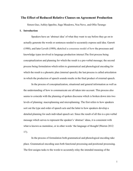 The Effect of Reduced Relative Clauses on Agreement Production