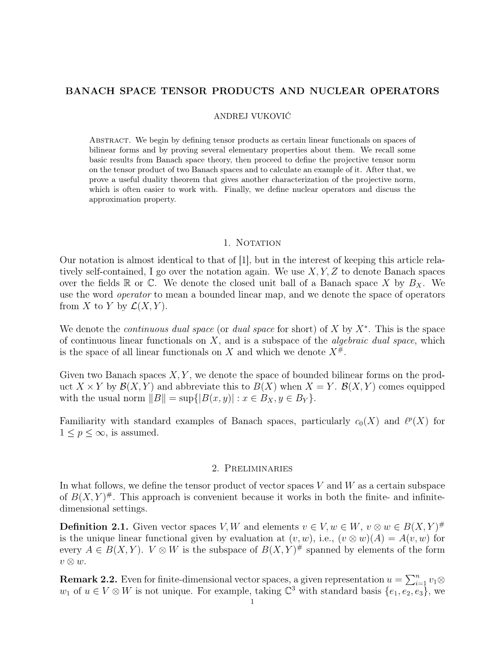 Banach Space Tensor Products and Nuclear Operators