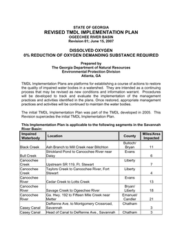 REVISED TMDL IMPLEMENTATION PLAN OGEECHEE RIVER BASIN Revision 01; June 15, 2007