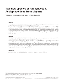 Two New Species of Apocynaceae, Asclepiadoideae from Mayotte