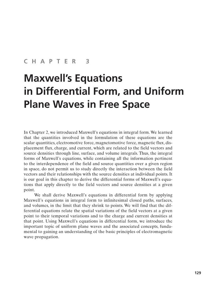Maxwell's Equations in Differential Form, and Uniform Plane Waves In