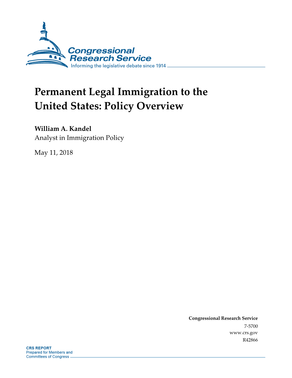 Permanent Legal Immigration to the United States: Policy Overview