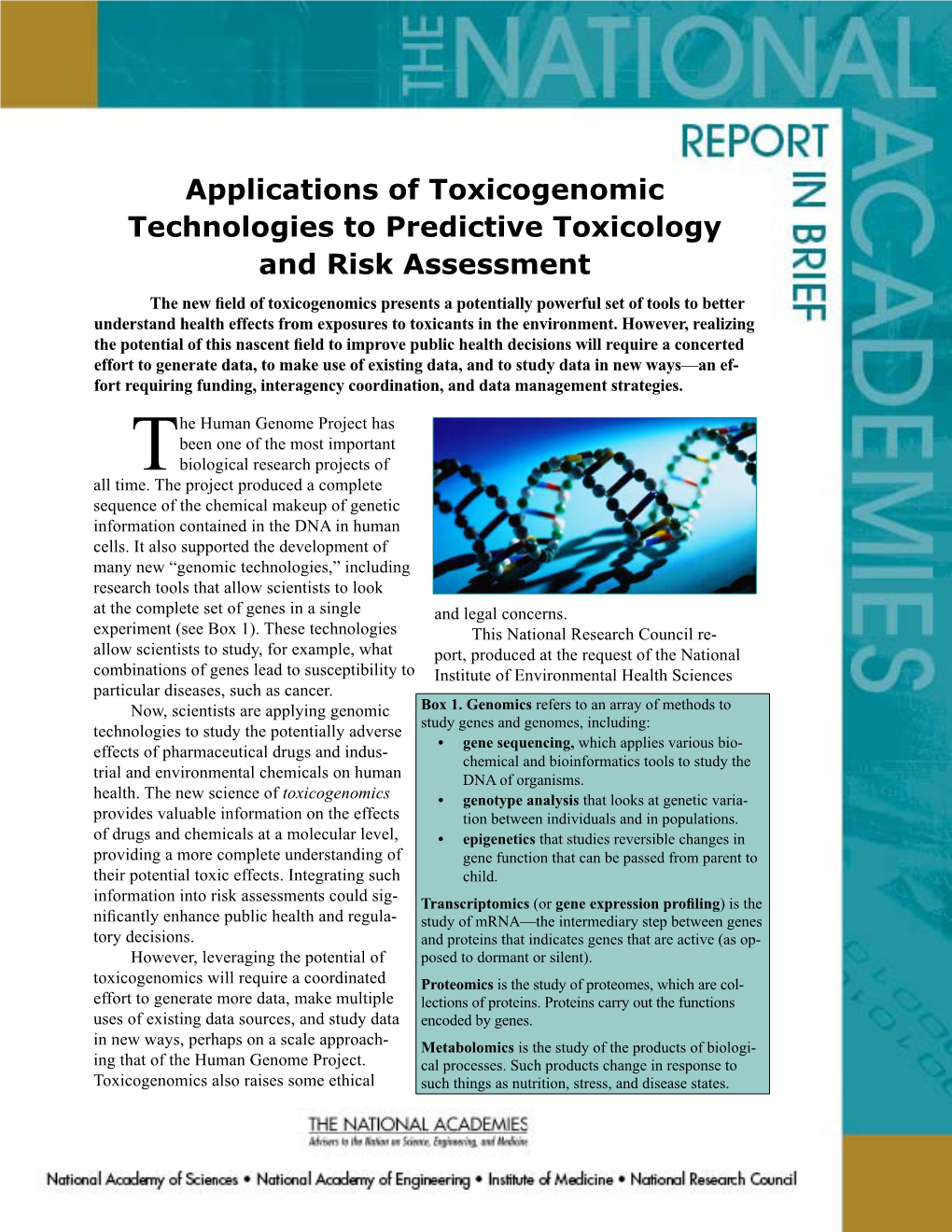 Applications of Toxicogenomic Technologies to Predictive Toxicology and Risk Assessment