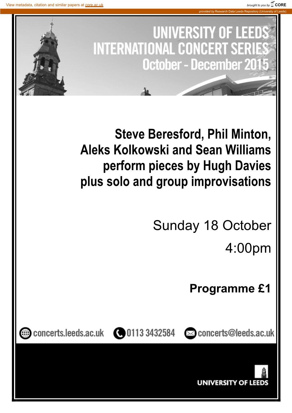 Steve Beresford, Phil Minton, Aleks Kolkowski and Sean Williams Perform Pieces by Hugh Davies