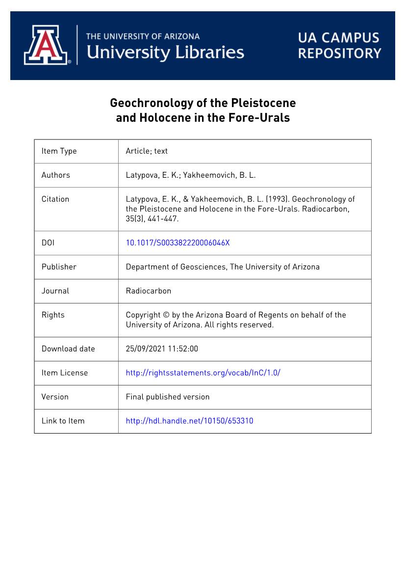 Geochronology of the Pleistocene and Holocene in the Fore-Urals