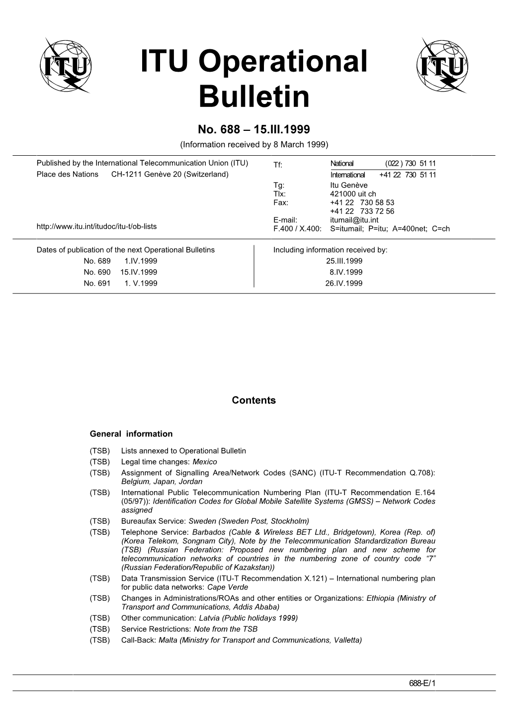 ITU Operational Bulletin