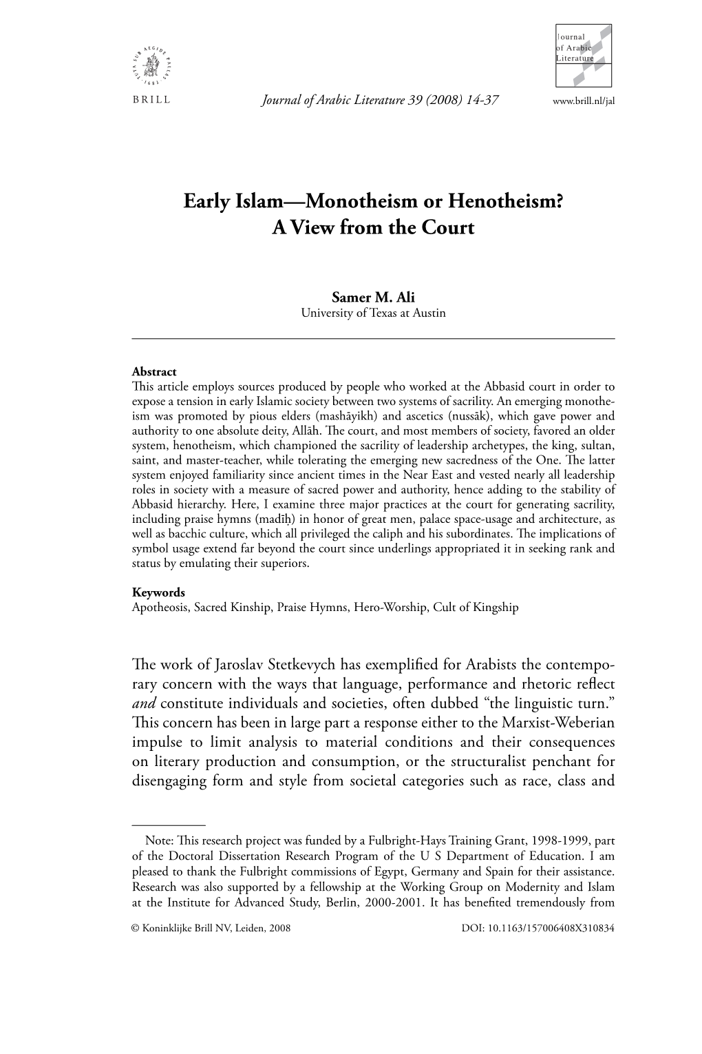 Early Islam—Monotheism Or Henotheism? a View from the Court